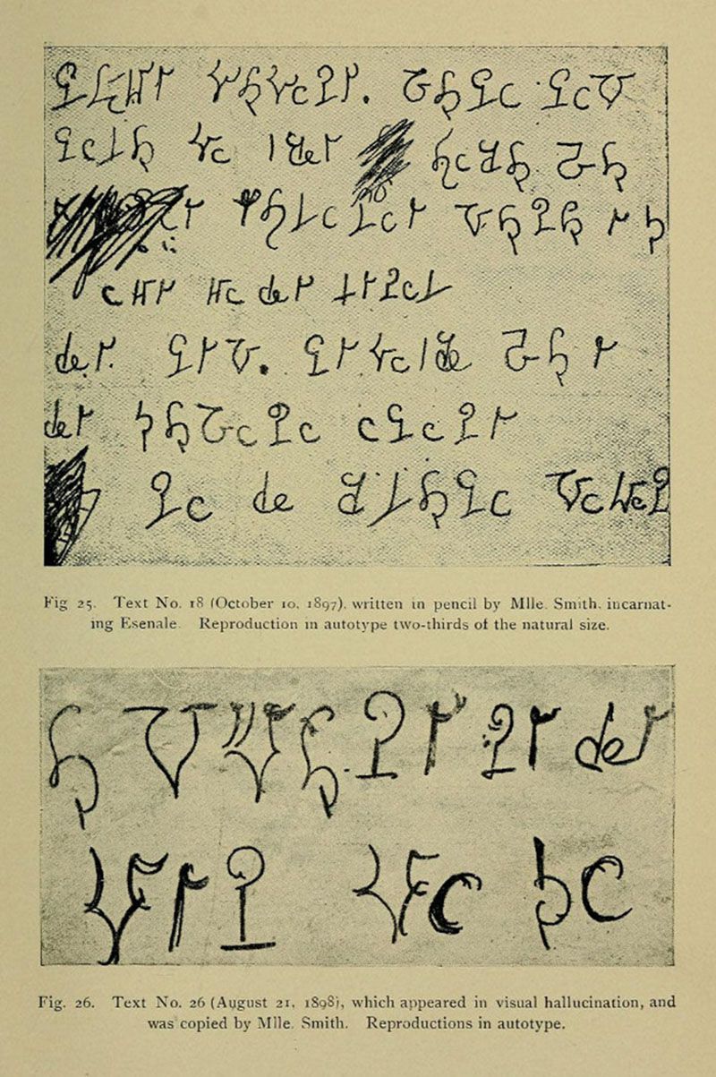Alfabeto marciano de Hélèn Smith en el libro de Théodore Flournoy, "From India to the Planet Mars" (1900)