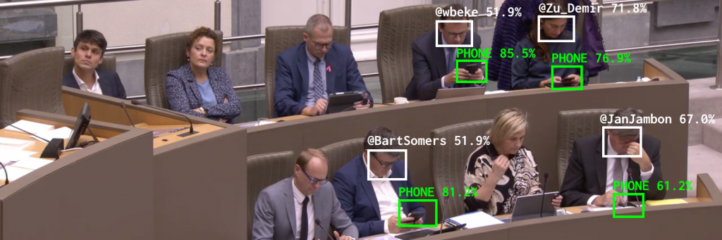 Artificial intelligence vision system that detects lawmakers’ distraction with technological devices during a parliamentary session.